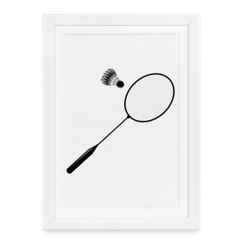 Badminton badminton avec raquette de badminton - Affiche encadrée (27 × 37 cm) - blanc - Devant