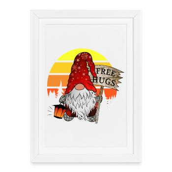Gnome Elfes de Noël avec câlin gratuit - Affiche encadrée (27 × 37 cm) - blanc - Devant