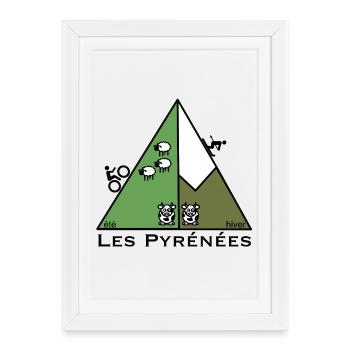 Été hiver dans les Pyrénées - Affiche encadrée (27 × 37 cm) - blanc - Devant