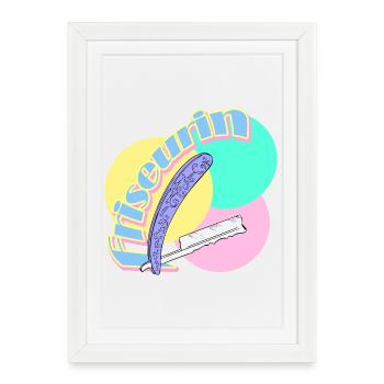 Coiffeur Rasoir Salon de coiffure - Affiche encadrée (27 × 37 cm) - blanc - Devant