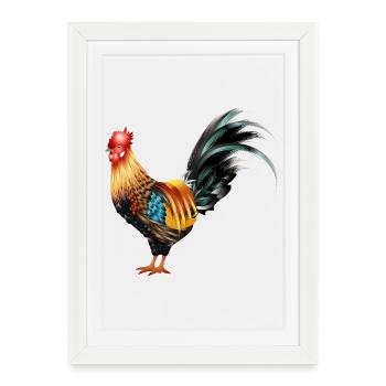 artistically drawn and colourfully coloured rooster - Framed poster (27 × 37 cm) - white - Front