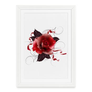 belle rose rouge avec des rubans délicats - Affiche encadrée (27 × 37 cm) - blanc - Devant