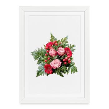 Délicat bouquet de roses en rose et rouge - Affiche encadrée (27 × 37 cm) - blanc - Devant