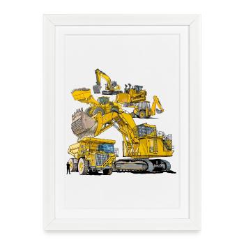 Construction site vehicles of the large kind - Framed poster (27 × 37 cm) - white - Front