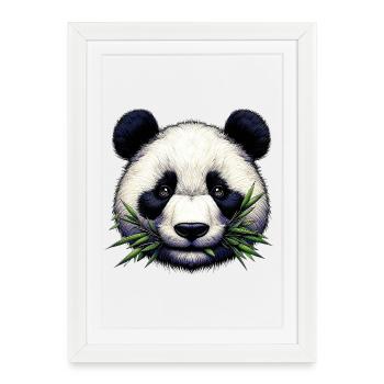 Le panda mange du bambou et des feuilles - Affiche encadrée (27 × 37 cm) - blanc - Devant