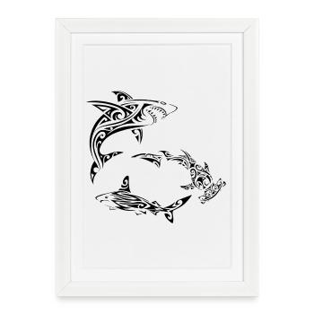 Requins polynésiens noirs - Affiche encadrée (27 × 37 cm) - blanc - Devant