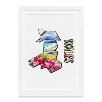 Carte à l’aquarelle Pays de Galles - Affiche encadrée (27 × 37 cm) - blanc - Devant