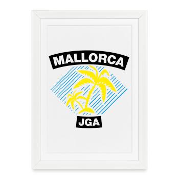 Majorque – Enterrement de vie de garçon sous les palmiers - Affiche encadrée (27 × 37 cm) - blanc - Devant