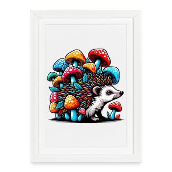 Champignons Riccio con Fungo Funghi - Affiche encadrée (27 × 37 cm) - blanc - Devant