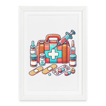 Tissu de pharmacie détaillé, symbole de sécurité - Affiche encadrée (27 × 37 cm) - blanc - Devant
