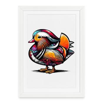 Canard mandarin - Affiche encadrée (27 × 37 cm) - blanc - Devant