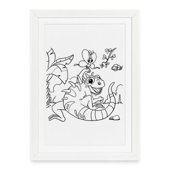 Page à colorier de la jungle d’Iguane illustrée à la main - Affiche encadrée (27 × 37 cm) - blanc - Devant