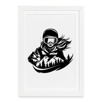 Female Snowboarder Drawing - Framed poster (27 × 37 cm) - white - Front