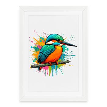 Martin-pêcheur - Affiche encadrée (27 × 37 cm) - blanc - Devant