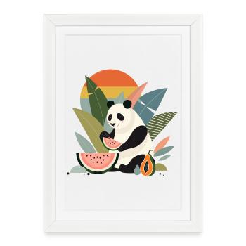 Panda avec des plantes et des fruits exotiques - Affiche encadrée (27 × 37 cm) - blanc - Devant