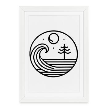 La nature en harmonie – vague et lune en circulation - Affiche encadrée (27 × 37 cm) - blanc - Devant