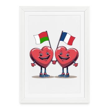 Madagascar et la France coeurs - Affiche encadrée (27 × 37 cm) - blanc - Devant