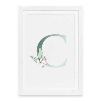 C Monogramme, Floral, Personnalisable - Affiche encadrée (27 × 37 cm) - blanc - Devant