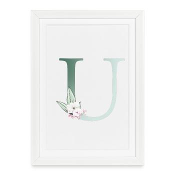 U Monogramme, Floral, Personnalisable - Affiche encadrée (27 × 37 cm) - blanc - Devant