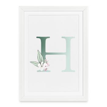 H Monogramme, Floral, Personnalisable - Affiche encadrée (27 × 37 cm) - blanc - Devant