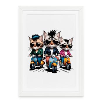 Chats rocker - Affiche encadrée (27 × 37 cm) - blanc - Devant