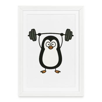 Funny penguin with dumbbell fitness fun - Framed poster (27 × 37 cm) - white - Front