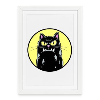 Chat noir - Affiche encadrée (27 × 37 cm) - blanc - Devant