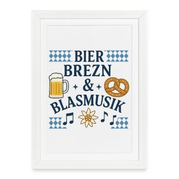Bière, bretzels et musique de fanfare - Affiche encadrée (27 × 37 cm) - blanc - Devant