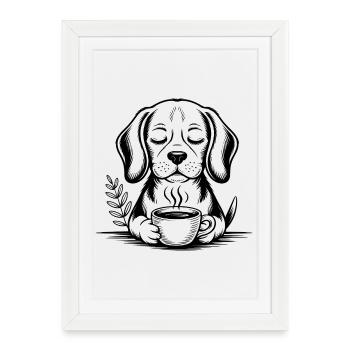 Coffee Dog - Logo de café cool - Affiche encadrée (27 × 37 cm) - blanc - Devant