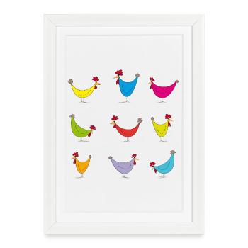 Colorful Chickens Cheerful Pattern - Framed poster (27 × 37 cm) - white - Front