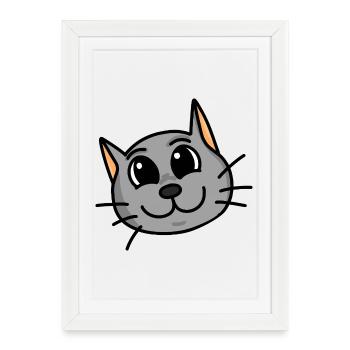 Drôle d’animal tête de chat - Affiche encadrée (27 × 37 cm) - blanc - Devant