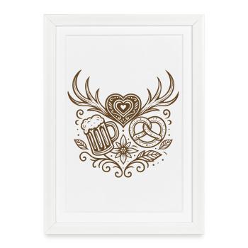 Coeur avec bois, bière et bretzel - Affiche encadrée (27 × 37 cm) - blanc - Devant