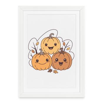 Citrouilles kawaii amusantes en automne - Affiche encadrée (27 × 37 cm) - blanc - Devant