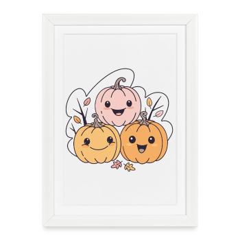 Citrouilles kawaii amusantes en automne - Affiche encadrée (27 × 37 cm) - blanc - Devant