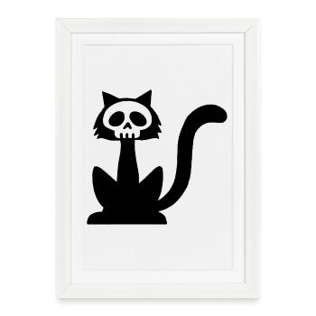 Black Cat Skull - Framed poster (27 × 37 cm) - white - Front