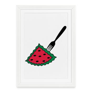 Melon with fork - Framed poster (27 × 37 cm) - white - Front
