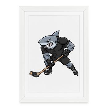 Propriétaire de Megalodon Joueur de hockey fort Cool - Affiche encadrée (27 × 37 cm) - blanc - Devant