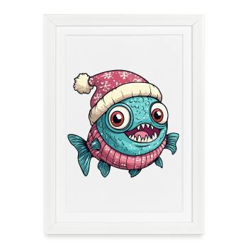 Noël de poisson piranha - Affiche encadrée (27 × 37 cm) - blanc - Devant