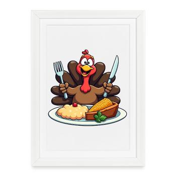 Thanksgiving Drôle Dinde de Thanksgiving - Affiche encadrée (27 × 37 cm) - blanc - Devant