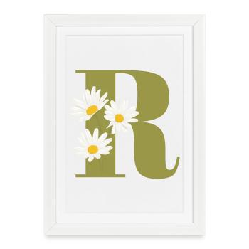 Letter r green daisies - Framed poster (27 × 37 cm) - white - Front