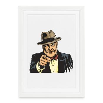 Gangster pointeur dans Fedora - Affiche encadrée (27 × 37 cm) - blanc - Devant