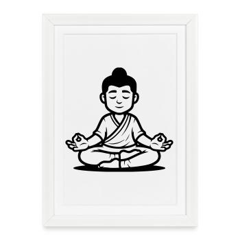 Meditating figure in the lotus – spiritual motif - Framed poster (27 × 37 cm) - white - Front