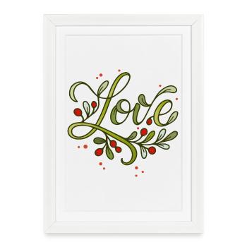 Lettrage d’amour avec des branches de baies rouges - Affiche encadrée (27 × 37 cm) - blanc - Devant