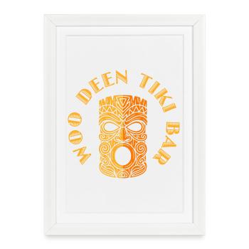 Tiki Bear - Mask, Retro Design Tiki Bar Shirt - Framed poster (27 × 37 cm) - white - Front