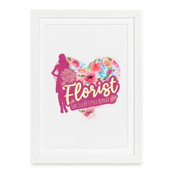 Décor de jardin vintage de fleuriste avec fleurs et cœur - Affiche encadrée (27 × 37 cm) - blanc - Devant