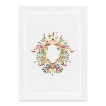 Cadre baroque avec couronne, roses et ornement coquillage - Affiche encadrée (27 × 37 cm) - blanc - Devant