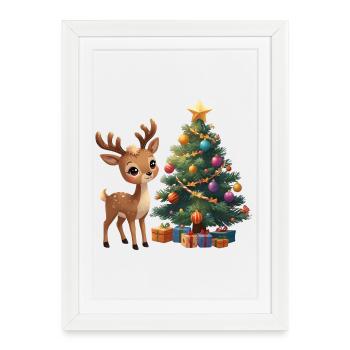 Sweet Reindeer with Christmas Tree Christmas - Framed poster (27 × 37 cm) - white - Front