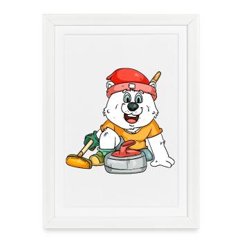 Curling player polar bear - Framed poster (27 × 37 cm) - white - Front