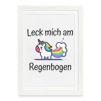 Lèche-moi à la phrase de licorne arc-en-ciel - Affiche encadrée (27 × 37 cm) - blanc - Devant
