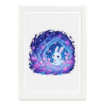 Le Lapin au clair de lune dans la Forêt de Roses - Affiche encadrée (27 × 37 cm) - blanc - Devant